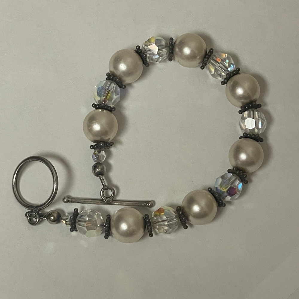 925 Sterling Silver Pearl/Glass Bracelet